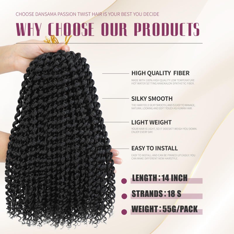 Dansama Passion Twist Hair Water Wave Braiding Hair for Butterfly Style Crochet Braids Bohemian Hair Extensions (14inch (Pack of 7), #1B) - Image 3